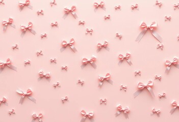Pale dusty pink wallpaper featuring a delicate pattern of miniature bows tied with silken ribbons, texture, graphic