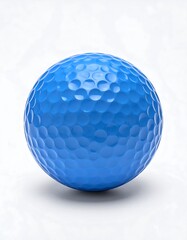 A vibrant, glossy blue golf ball rests against a plain white background.