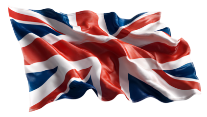  the british flag is waving on the pole, a transparent background png file. 