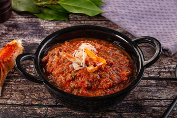Tomato gazpacho soup with crab