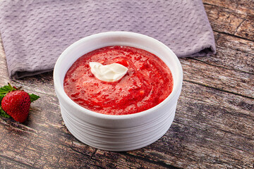 Cold sweet strawberry gazpacho soup