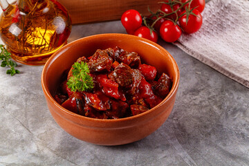 Roasted beef meat with vegetables