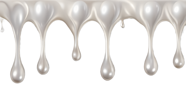 Elegant dripping pearl liquid isolated on transparent background, showcasing a smooth and glossy surface with a modern and abstract design - Powered by Adobe