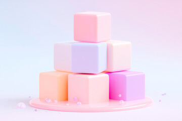 A minimalist and stylish arrangement of isometric pastel cubes stacked on a clean white background a simple and modern design concept