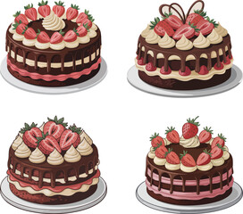 Vector set of cute cakes and desserts illustration