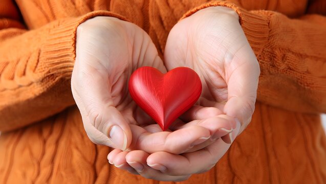Male hands holding red heart, world mental health day and world heart day, Life and health insurance, concept of love. - Powered by Adobe