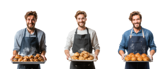Baking fresh croissants bakery kitchen food portraits bright, isolated on transparent background, png set