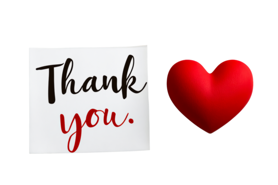 Thank you card with red heart, transparent