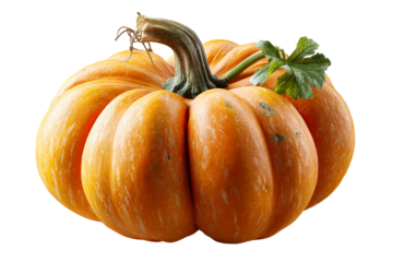 Bright orange pumpkin with green stem