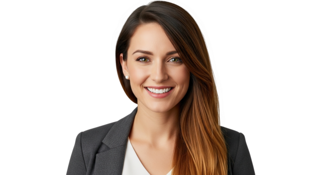 Professional businesswoman smiling confidently wearing a blazer isolated on transparent background - Powered by Adobe