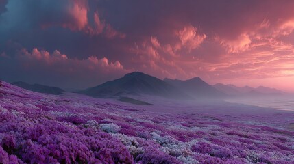 Dreamy Lavender Landscape at Dusk