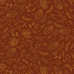 Seamless pattern with autumn Leaves, acorns and oak leaves for wallpaper, gift paper, pattern fills, textile, fall greeting cards. 