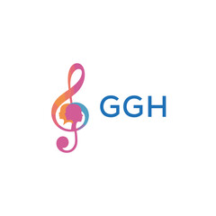 Fototapeta premium GGH “Creative music logo with human silhouettes and treble clef in gradient colors, GGH Later Logo, modern artistic design isolated on white background” 