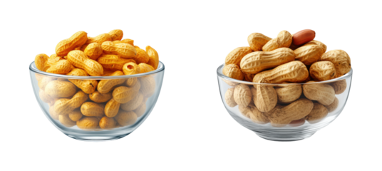 Peanut varieties showcased in clear bowls kitchen, isolated on transparent background, png set