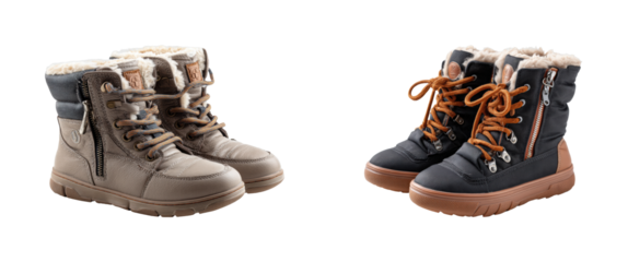 Winter boots for adventure urban footwear, isolated on transparent background, png set