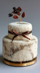 Two Tier Cake with Ribbon and Decoration