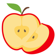 Half cut red apple with seeds, isolated on white background, fresh organic fruit illustration for food, health, and nutrition.