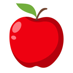 Whole red apple with green leaf, isolated on white background, fresh organic fruit illustration symbolizing health, diet, and nutrition.