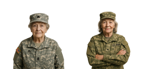 Veterans honoring service portraits, isolated on transparent background, png set