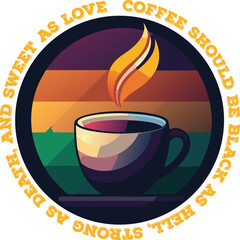 Colorful Coffee Cup Vector Design, Trendy Coffee Logo T-Shirt, Bright Modern Coffee Illustration