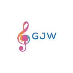 GJW  “Creative music logo with human silhouettes and treble clef in gradient colors, GJW  Later Logo, modern artistic design isolated on white background”
