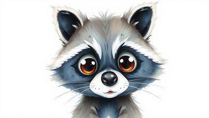 Obraz premium Cute cartoon raccoon character with big eyes, fluffy fur and friendly expression, artistic illustration isolated