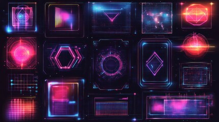 Collection of futuristic neon HUD interface elements.