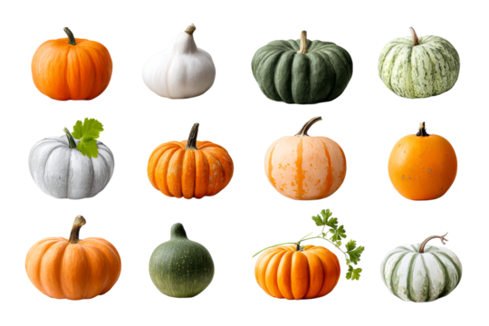 Pumpkin variety on clear backdrop