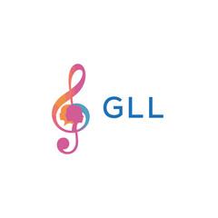 Fototapeta premium GLL “Creative music logo with human silhouettes and treble clef in gradient colors, GLL Later Logo, modern artistic design isolated on white background” 