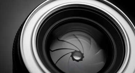 Closeup view of a camera lens aperture blades
