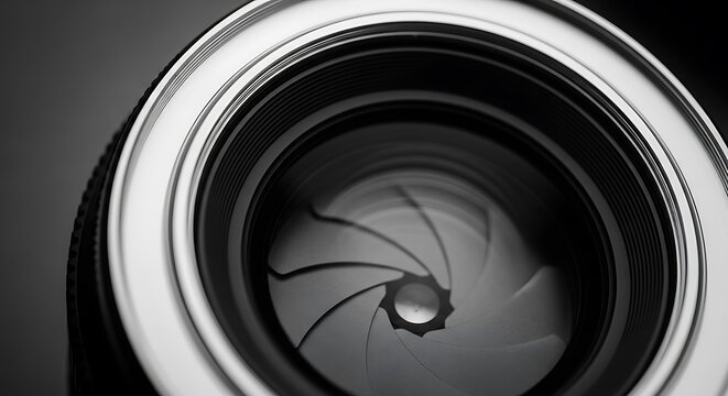 Closeup view of a camera lens aperture blades