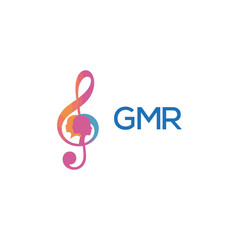 Fototapeta premium GMR “Creative music logo with human silhouettes and treble clef in gradient colors, GMR Later Logo, modern artistic design isolated on white background” 