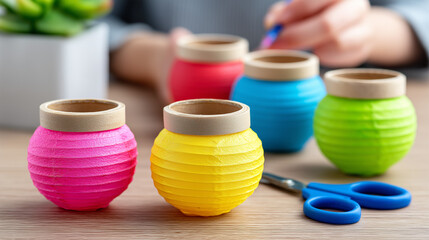 Handmade colorful lanterns prepared for Costa Rica Independence Day celebration with creative crafts, decorations, and cultural festival traditions.