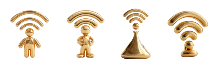 Connecting users through wi-fi symbols digital space icons, isolated on transparent background, png set