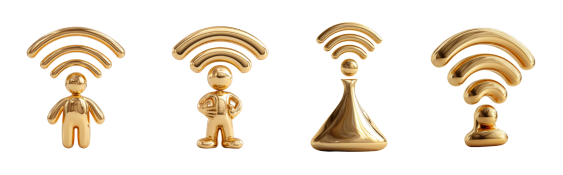 Connecting users through wi-fi symbols digital space icons, isolated on transparent background, png set