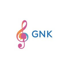 Fototapeta premium GNK “Creative music logo with human silhouettes and treble clef in gradient colors, GNK Later Logo, modern artistic design isolated on white background” 