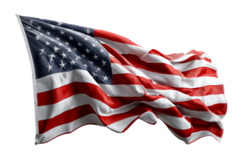US flag waving in the wind on clear background
