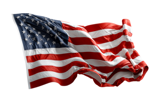 Waving American flag on a transparent background