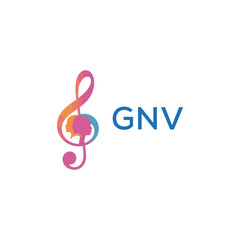 GNV  “Creative music logo with human silhouettes and treble clef in gradient colors, GNV  Later Logo, modern artistic design isolated on white background”
