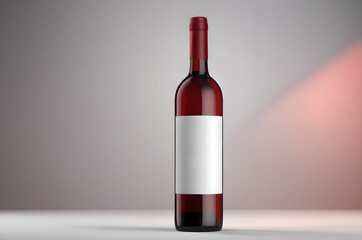  bottle of rose wine on red background with blank label mockup template