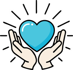 Obraz premium Two hands delicately hold a radiant blue heart against a clean white backdrop