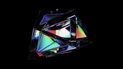Abstract animation, iridescent crystal on black background, 4k seamless looped video, 3d render - Powered by Adobe