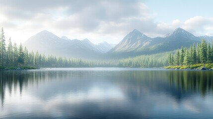 Serene mountain lake at dawn
