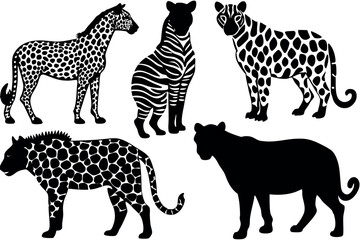 Fototapeta premium Silhouettes of african animals isolated on white background, vector illustration