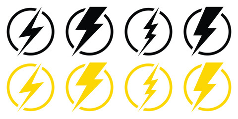 Flash thunder power icon, flash lightning bolt icon with thunder bolt. Electric power icon symbol. Power energy icon sign in filled style for apps and website. Vector illustration, EPS 10