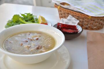  Soup plate on white table in restaurant