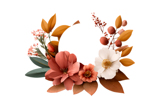 Elegant floral frame with autumn leaves and blooms - Powered by Adobe