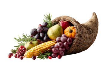 Seasonal fruits in a harvest cornucopia