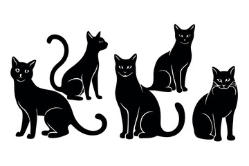 Vector art of Collection of black cat silhouettes isolated on white background in vector