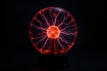 Vibrant electrical discharges inside a plasma globe in darkness.